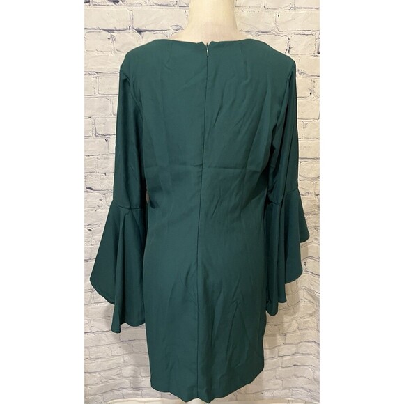 Venus Emerald Green Flare Sleeve Sheath Dress V Neck Sexy Size 12 - Picture 5 of 7
